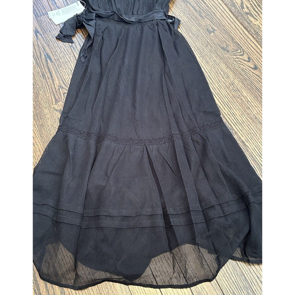 St. Roche Leith Lace Floral Embroidered Midi Dress Black Size 0 Puff Sleeves NWT - Picture 6 of 14